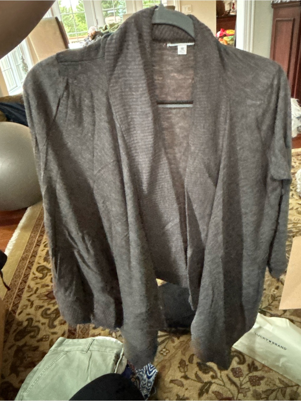 Charming Charlie Dark Gray Shawl Collar Open-Front Cardigan